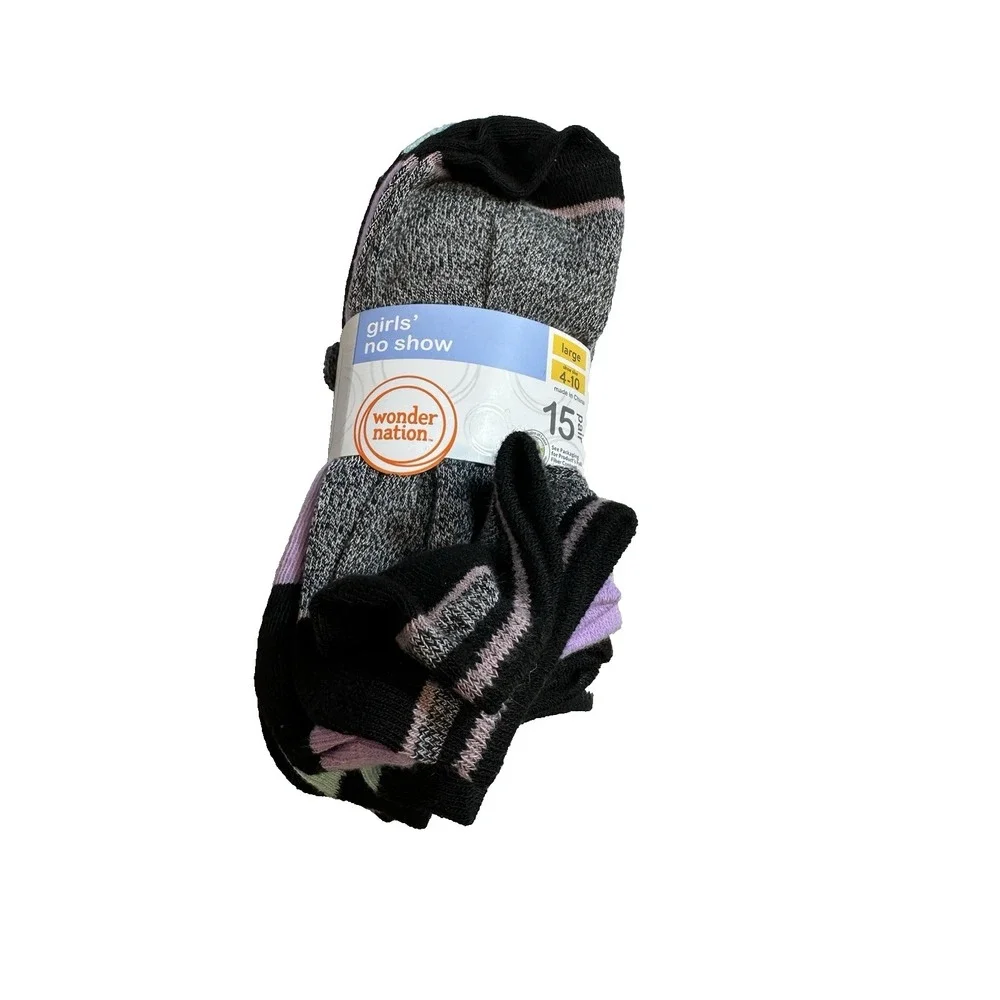 wonder nations girls 15 pack no show ankle socks size large 4-10